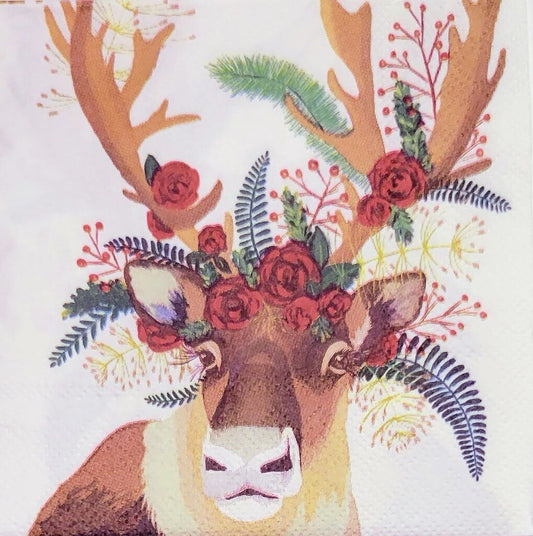 TWO Individual Paper Cocktail Decoupage Napkins- 2229 Eve the Christmas Reindeer