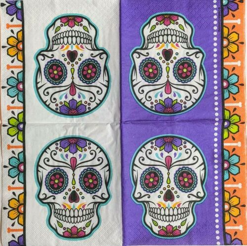 TWO Individual Paper Cocktail Decoupage Napkins - Day of The Dead 1079