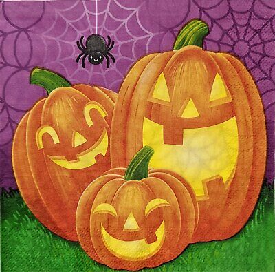 TWO Individual Paper Lunch Decoupage Napkins - 1702 Halloween Jack-O-Lanterns