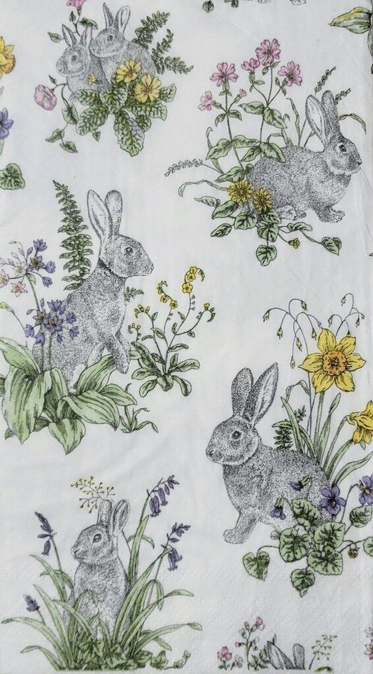 TWO Individual Paper Guest Decoupage Napkins - 2308 Easter Bunnies and Flowers