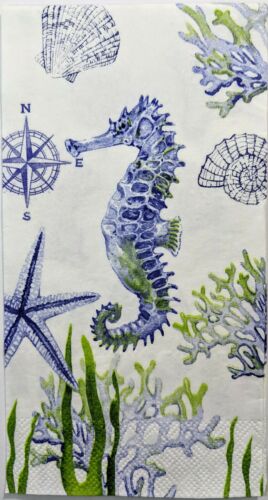 TWO Individual Paper Guest Decoupage Napkins- Ocean Blues w/ Compass 1243