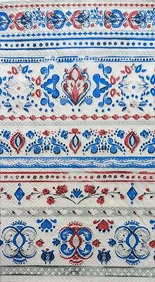 TWO Individual Paper Guest Decoupage Napkins - 2017 Patriotic Folk Paisley