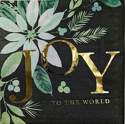 TWO Individual Paper Lunch Decoupage Napkins - 1729 Foil Joy to the World