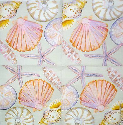 TWO Individual Paper Lunch Decoupage Napkins - 2049 Ocean Shells