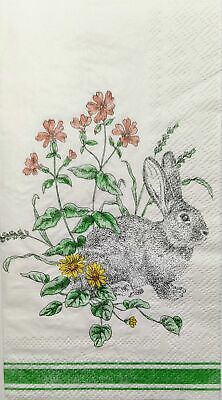 TWO Individual Paper Guest Decoupage Napkins - 1866 Wildflower Easter Bunny