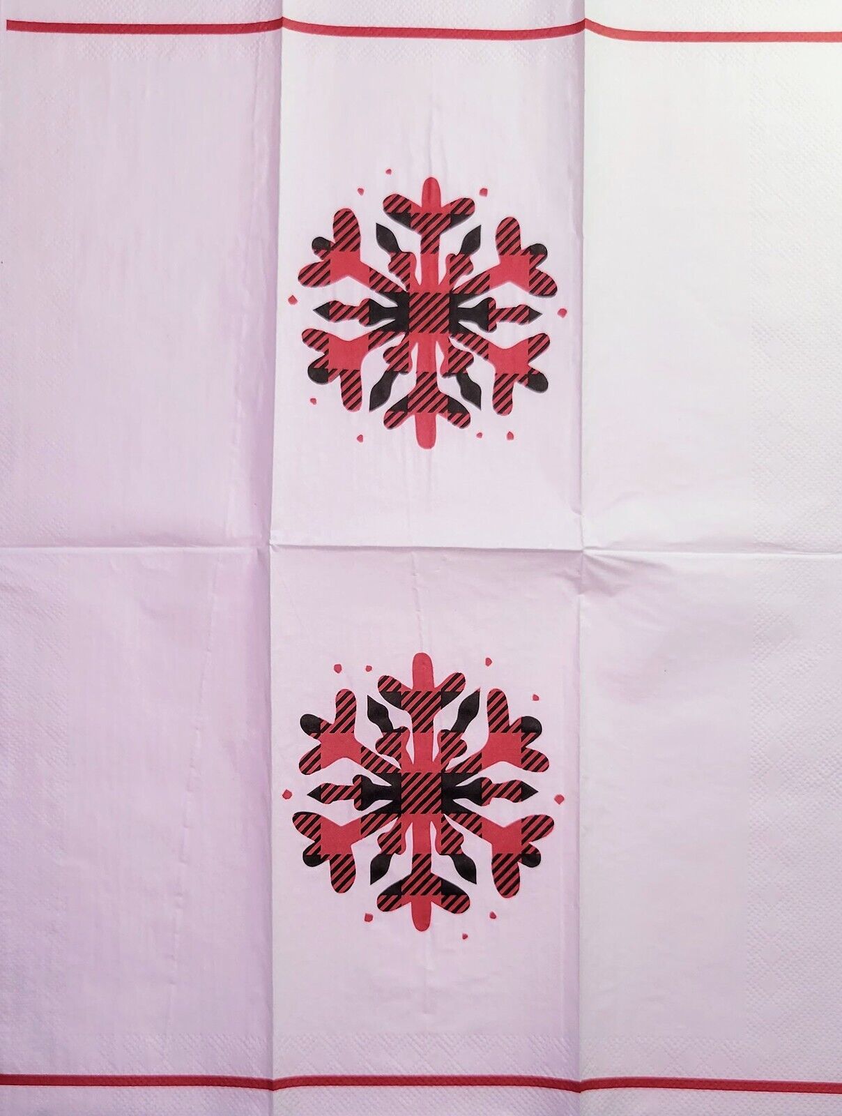 TWO Individual Paper Guest Decoupage Napkins - 2253 Red & Black Plaid Snowflake