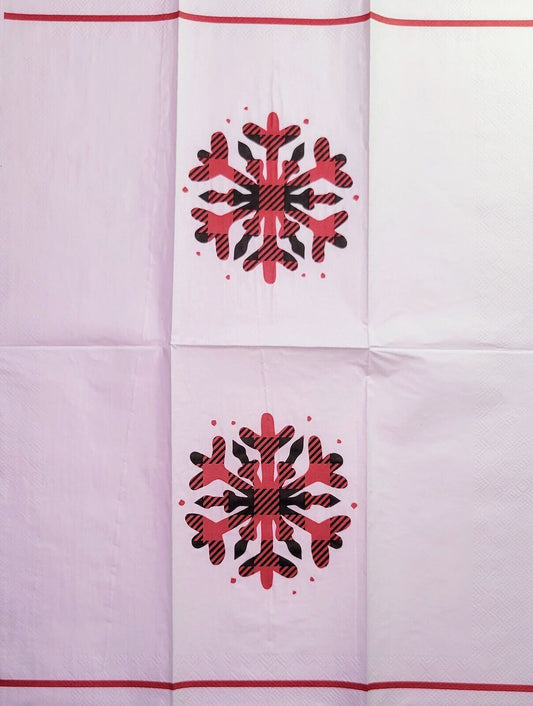 TWO Individual Paper Guest Decoupage Napkins - 2253 Red & Black Plaid Snowflake