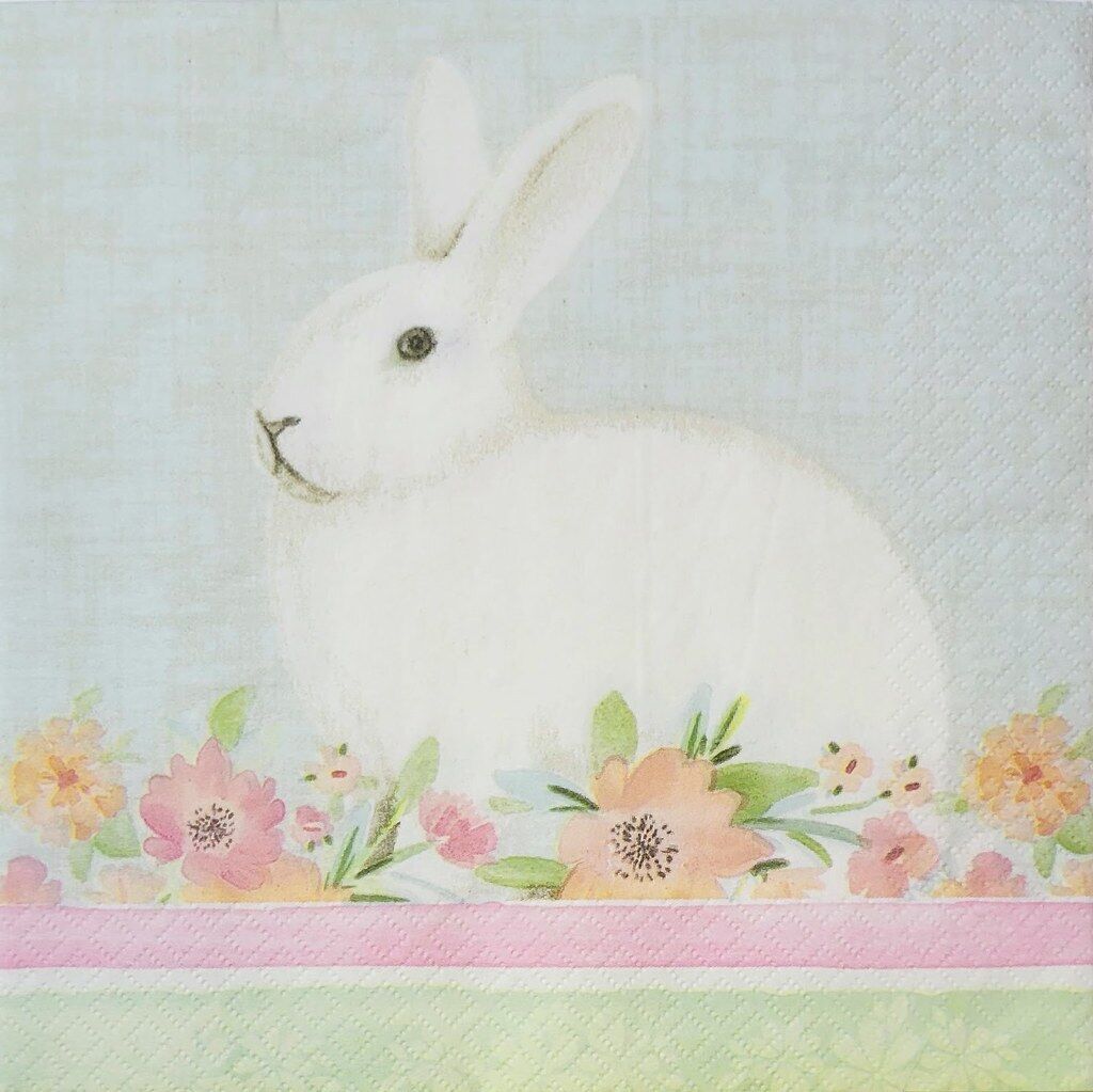 TWO Individual Paper Lunch Decoupage Napkins - 2339 Chic White Easter Bunny