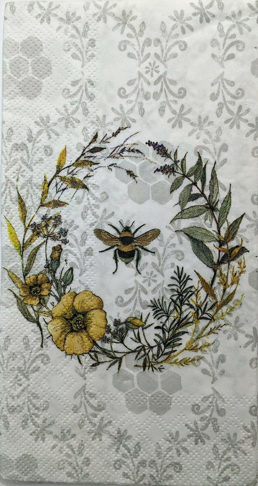 TWO Individual Paper Guest Decoupage Napkins - Bee Wildflower Wreath 1299