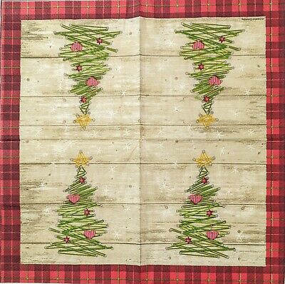 TWO Individual Paper Lunch Decoupage Napkins - 1720 Christmas Plaid Tree