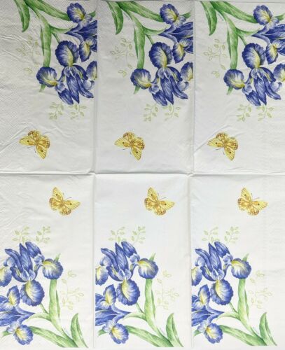 TWO Individual Paper Guest Decoupage Napkins - Iris Love & Golden Butterfly 1229