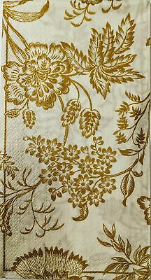 TWO Individual Paper Guest Decoupage Napkins - 1650 Florence Cream Gold