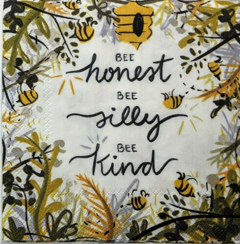 TWO Individual Paper Cocktail Decoupage Napkins- Bee Honest Silly Kind 1288