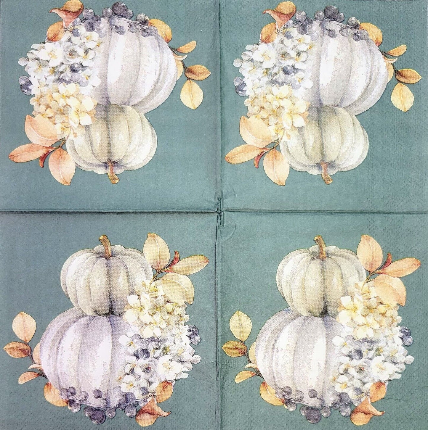 TWO Individual Paper Cocktail Decoupage Napkins - 2166 White Pumpkins