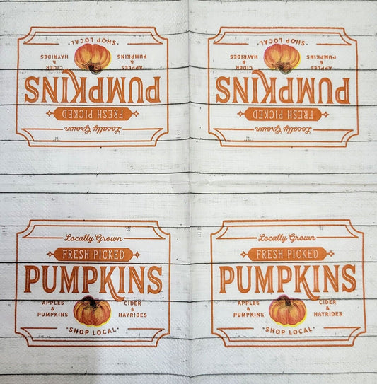 2 Individual Paper Cocktail Decoupage Napkins - 2080 Fresh Picked Pumpkins