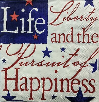 TWO Individual Paper Cocktail Decoupage Napkins - 1396 Patriotic Life & Liberty