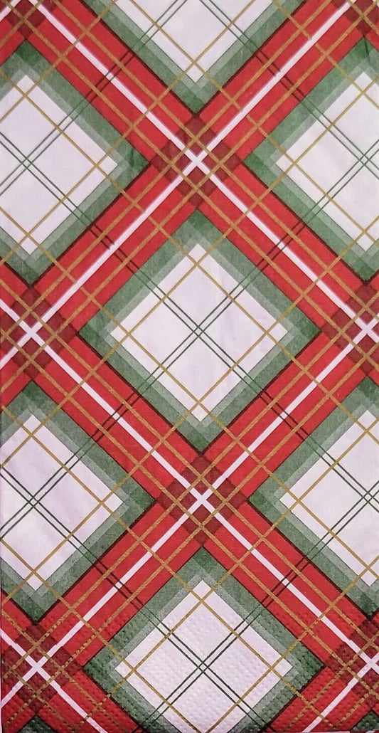 TWO Individual Paper Guest Decoupage Napkins - 2250 Diagonal Christmas Plaid