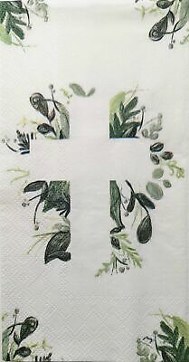 TWO Individual Paper Guest Decoupage Napkins - 1875 Easter Greenery Cross