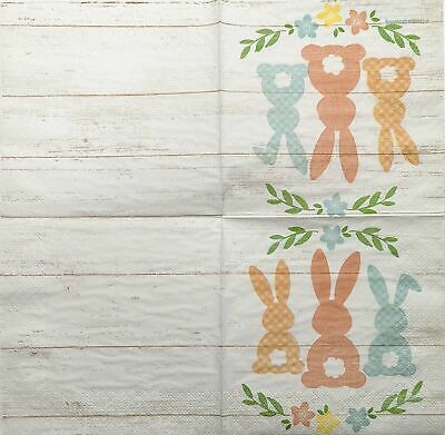 TWO Indivdual Paper Cocktail Decoupage Napkins-1894 Farmhouse Easter Bunny Tails