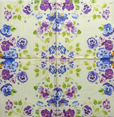 TWO Individual Paper Cocktail Decoupage Napkins - 1955 Purple & Cream Floral