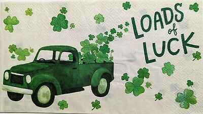 TWO Individual Paper Guest Decoupage Napkins - 1790 Loads of Luck Shamrock Truck