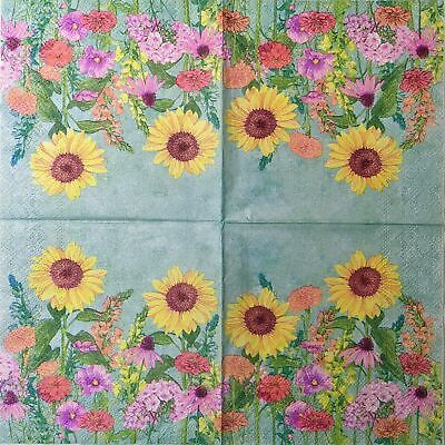 TWO Individual Paper Cocktail Decoupage Napkins - 1542 Sunflowers & Friends