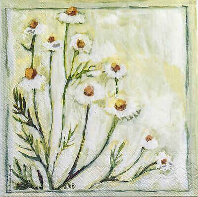 TWO Individual Paper Lunch Decoupage Napkins - 1967 Chamomile Flowers