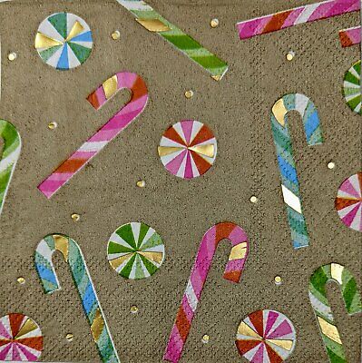 TWO Individual Paper Cocktail Decoupage Napkins- 1678 Christmas Candy Peppermint