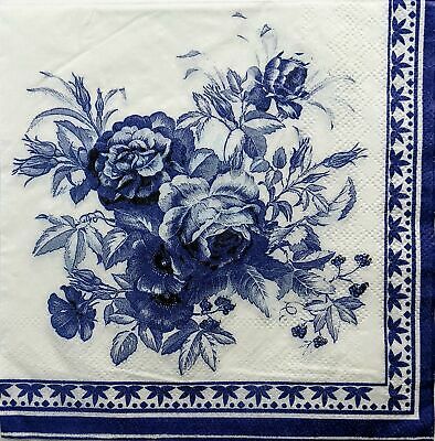 TWO Individual Paper Lunch Decoupage Napkins - 1496 Romantic Blue Floral