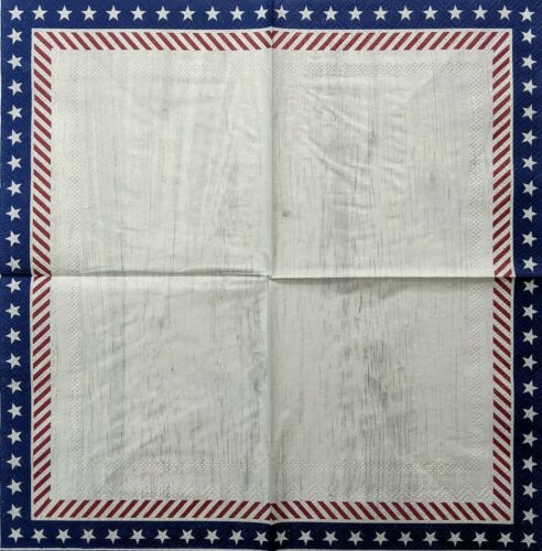 TWO Individual Paper Cocktail Decoupage Napkins-Distressed USA Star Border 1293