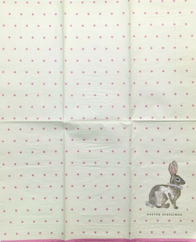 TWO Individual Paper Guest Decoupage Napkins- Easter Blessing Bunny Pink 1175