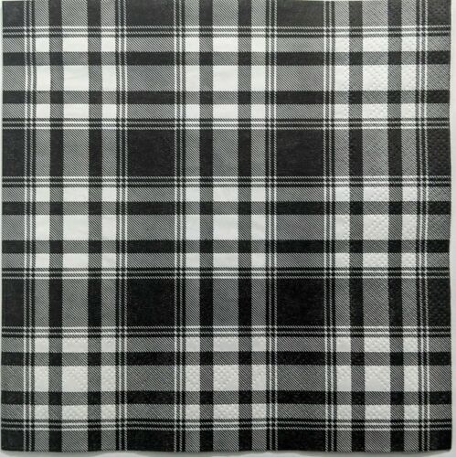 TWO Indivdual Paper Lunch Decoupage Napkins-Black/White Buffalo Check Plaid 1237