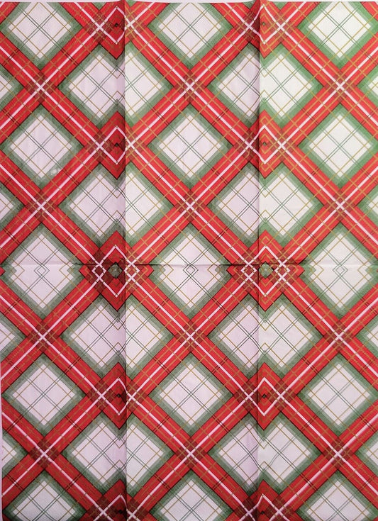 TWO Individual Paper Guest Decoupage Napkins - 2250 Diagonal Christmas Plaid