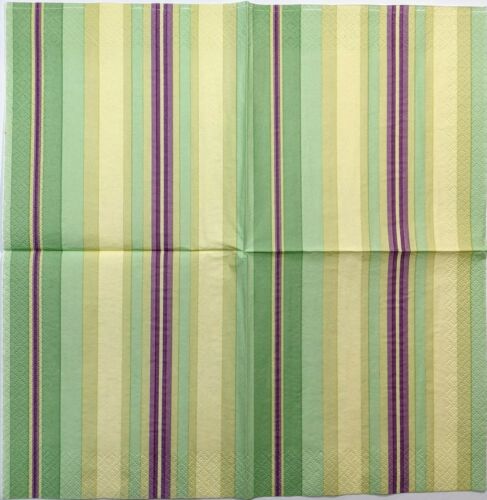 TWO Individual Paper Lunch Decoupage Napkins - Green Yellow Purple Stripes 1124