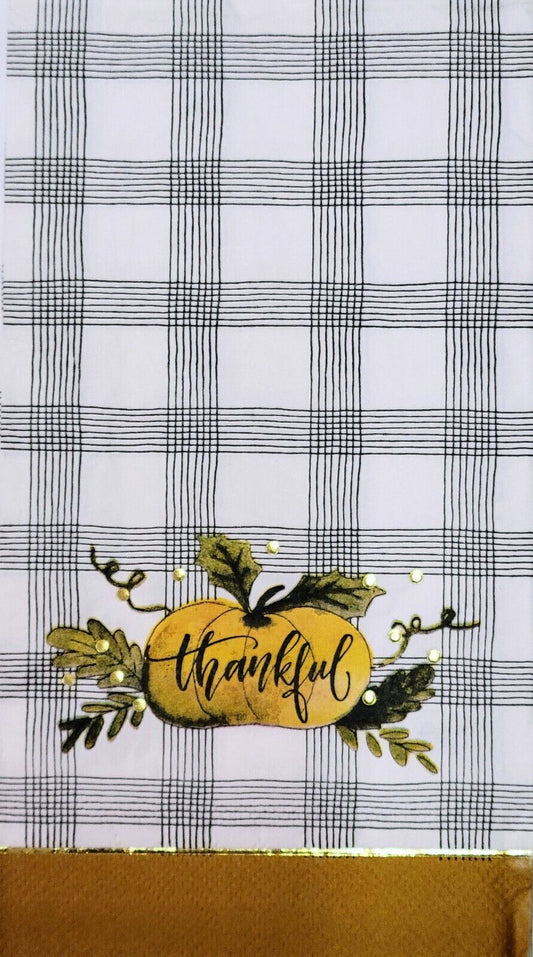 TWO Individual Paper Guest Decoupage Napkins - 2113 Thankful Foil Pumpkin