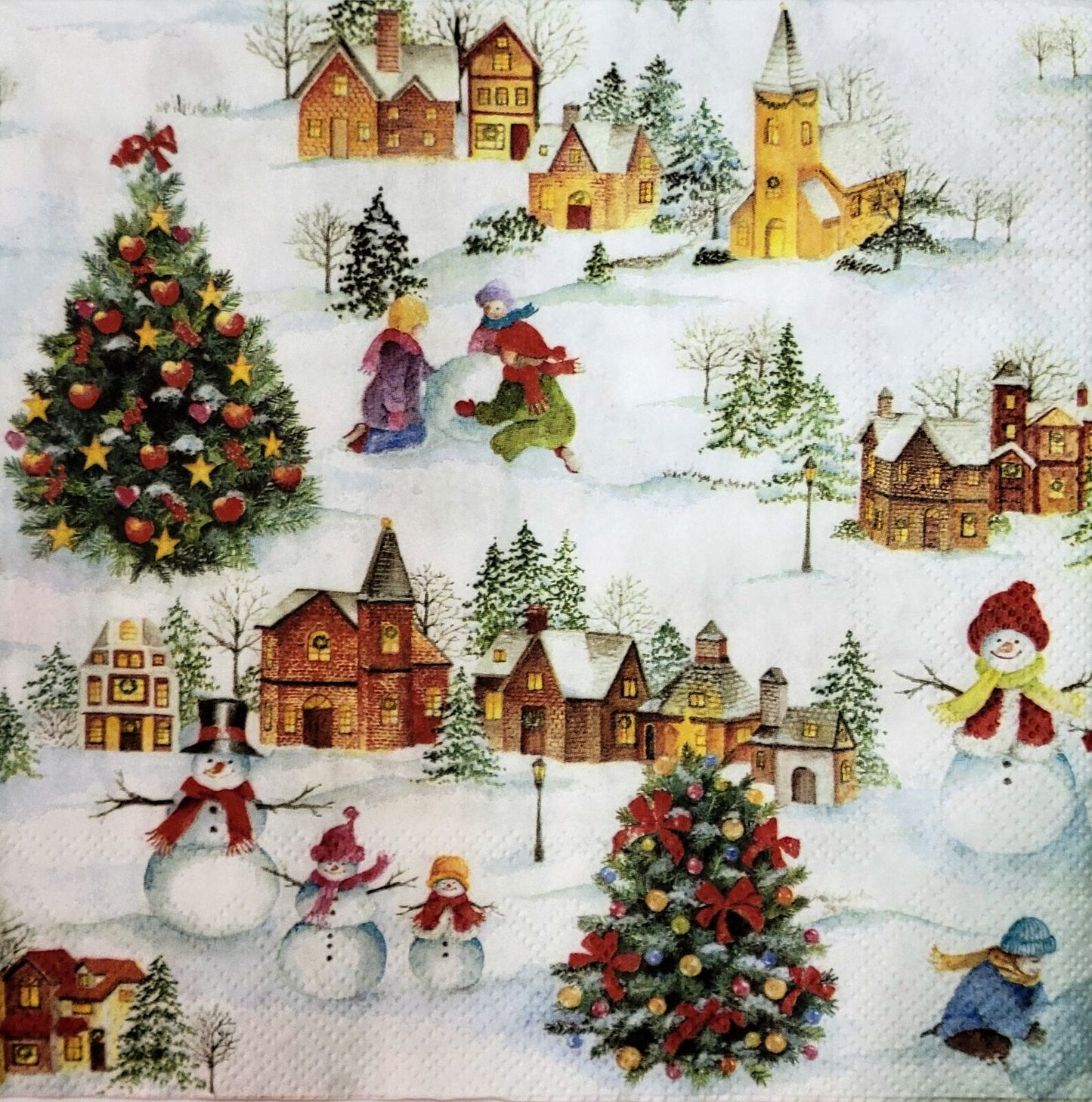 2 Individual Paper Lunch Decoupage Napkins - 2141 Happy Christmas Time Village