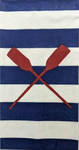 TWO Individual Paper Guest Decoupage Napkins - Blue Nautical w/ Red Oars 1313