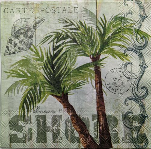TWO Individual Paper Lunch Decoupage Napkins - Tahiti Shore w/ Palm Trees 1206