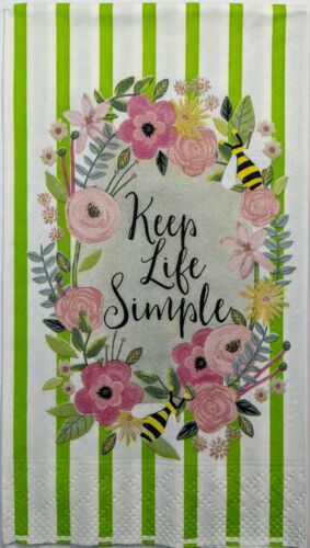 TWO Individual Paper Guest Decoupage Napkins- Keep Life Simple Green Stripe 1235