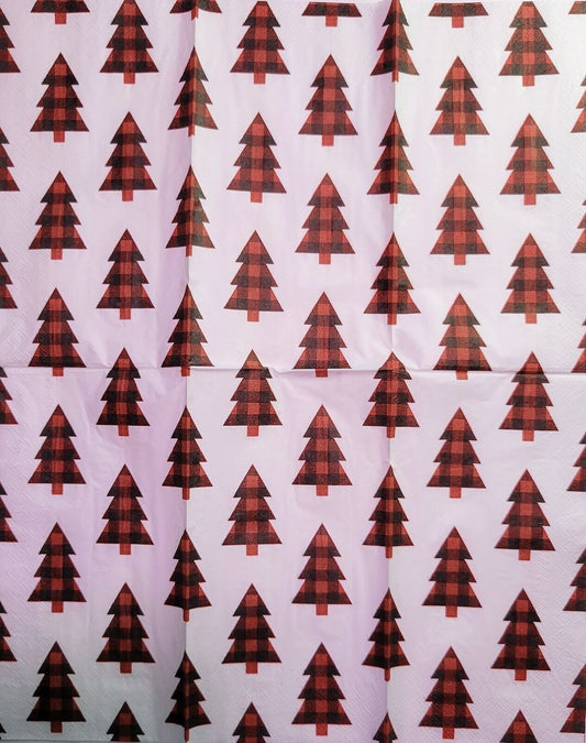 TWO Individual Paper Guest Decoupage Napkins - 2244 Red Checkered Christmas Tree