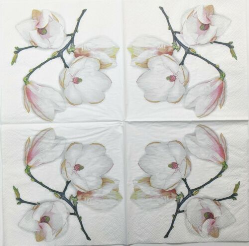 TWO Individual Paper Lunch Decoupage Napkins - White Magnolia 1198