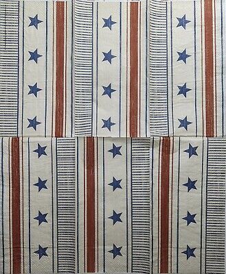 TWO Individual Paper Guest Decoupage Napkins -2014 Patriotic Old Stars & Stripes