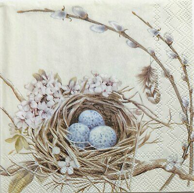 TWO Individual Paper Cocktail Decoupage Napkins - 1942 Bird's Nest with Eggs