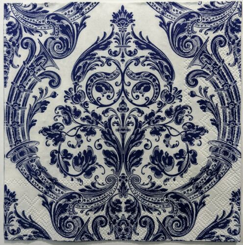 2 Individual Paper Lunch Decoupage Napkins-Old World Grandeur White / Blue 1107