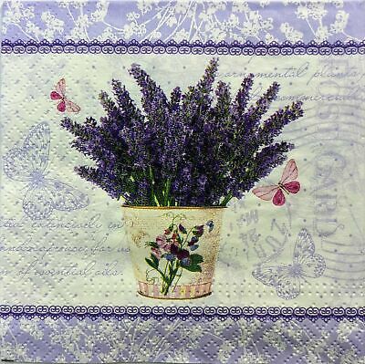 TWO Individual Paper Cocktail Decoupage Napkins - 1411 Potted Lavender