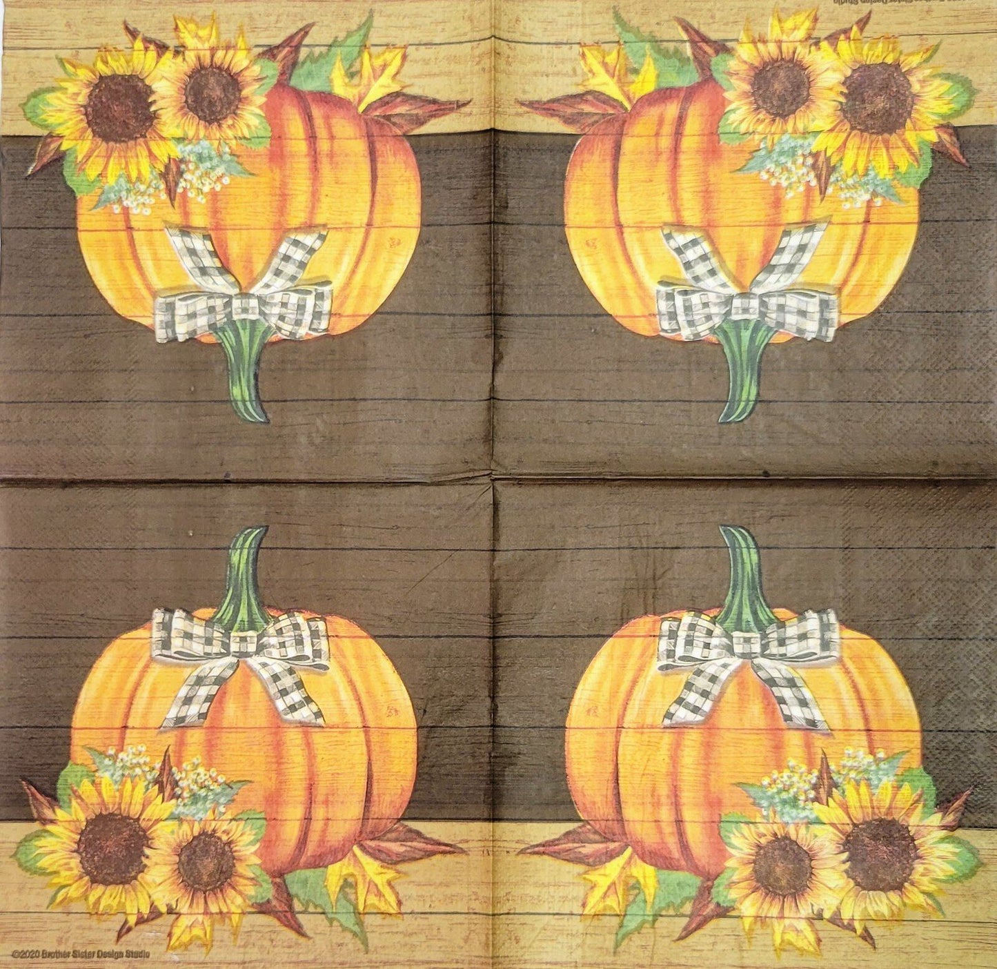 2 Individual Paper Lunch Decoupage Napkins- 2098 Pumpkin & Sunflowers on Display