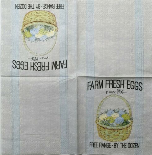 TWO Individual Paper Cocktail Decoupage Napkins- Farm Fresh Eggs Stripes 1285