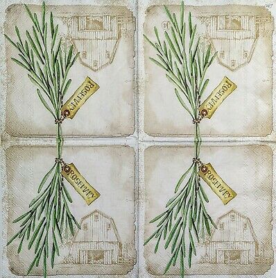 TWO Individual Paper Lunch Decoupage Napkins - 1973 Herbs & Spices Rosemary Farm