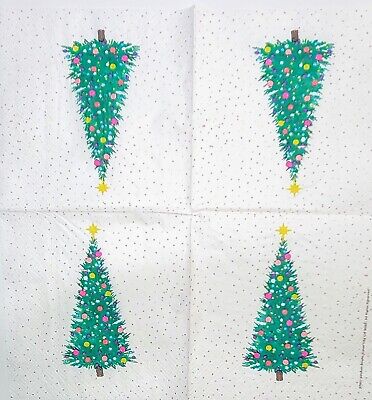 TWO Individual Paper Cocktail Decoupage Napkins - 2038 Colorful Christmas Tree