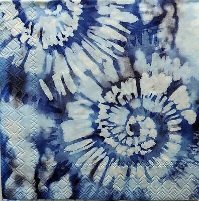 TWO Individual Paper Cocktail Decoupage Napkins - 1483 Tie Dye Nautilus Blue